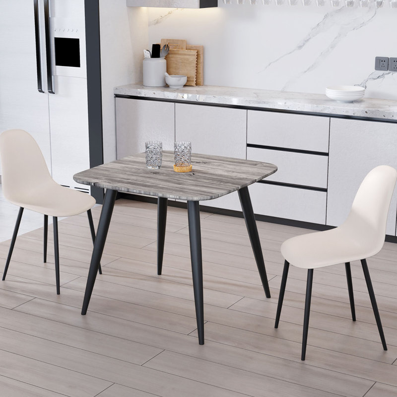 Aspen 3-Piece Dining Set - Compact Square Table & 2 Curved Plastic Chairs, Gray, Light Grey