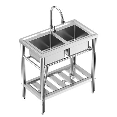 NSF Certified Stainless Steel Double Bowl Utility basin – Commercial-Grade Freestanding Laundry Room, Kitchen, Garage