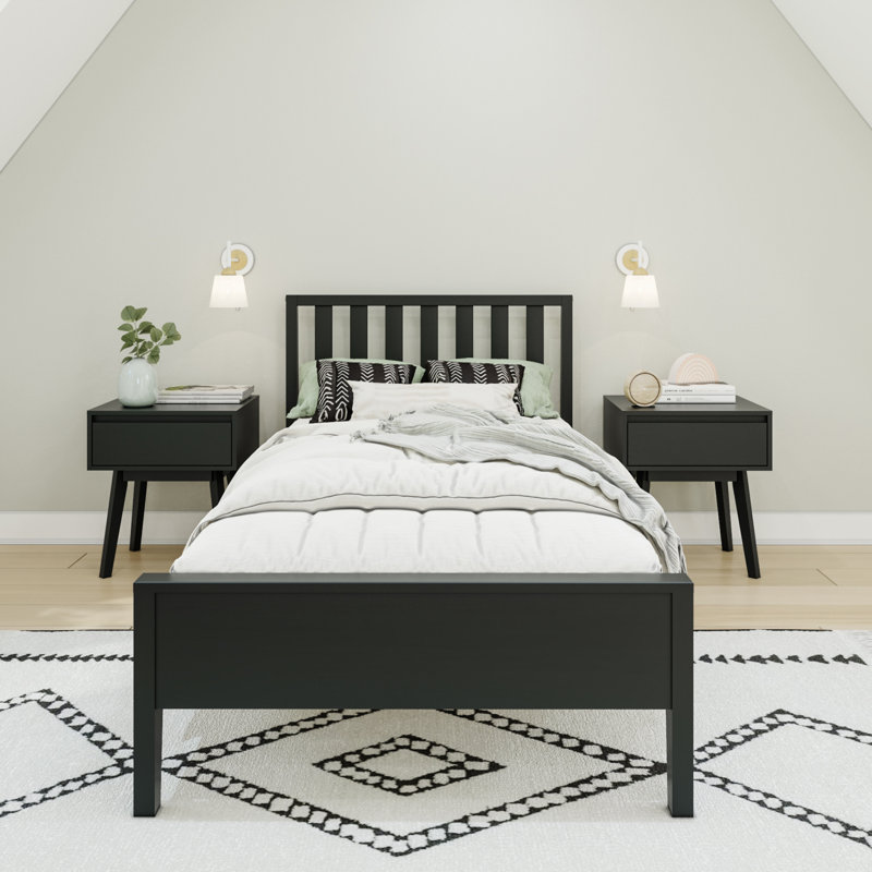 Brubaker Solid Wood Slat Bed, Twin, Black