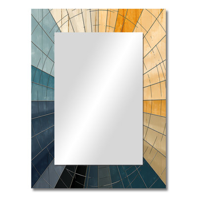 Mid-Century New Balance Abstract Geometrics II - Midcentury Modern Large Wall Mirror, Blue Unique Mirror, Printed Metal Art