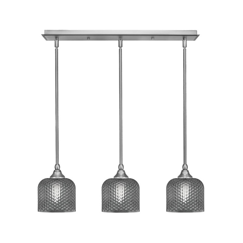 Luminaire suspendu linéaire à 3 lumières avec verre texturé fumée de 6 po, Nickel brossé, H 7,25 po x l 26 po x P 6 po