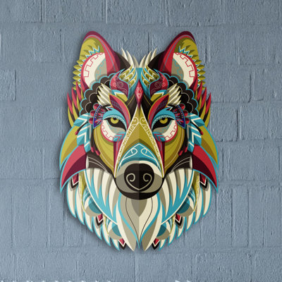 Décoration murale colorée abstraite loup coloré pour le salon, la nouvelle maison et le bureau, cadeau de pendaison de crémaillère