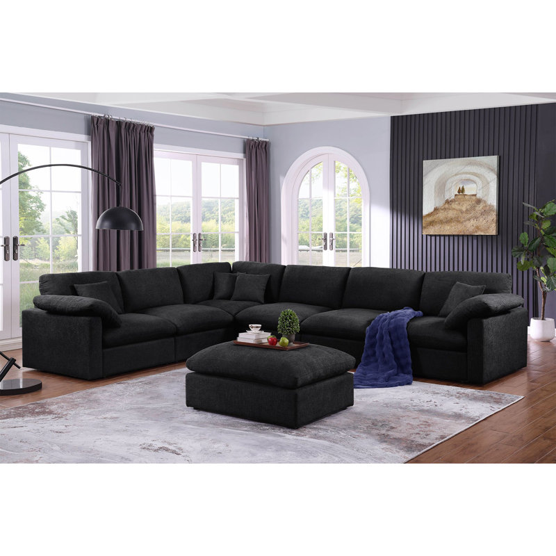 Canapé modulaire réversible en coin Shariff, Mélange de polyester noir