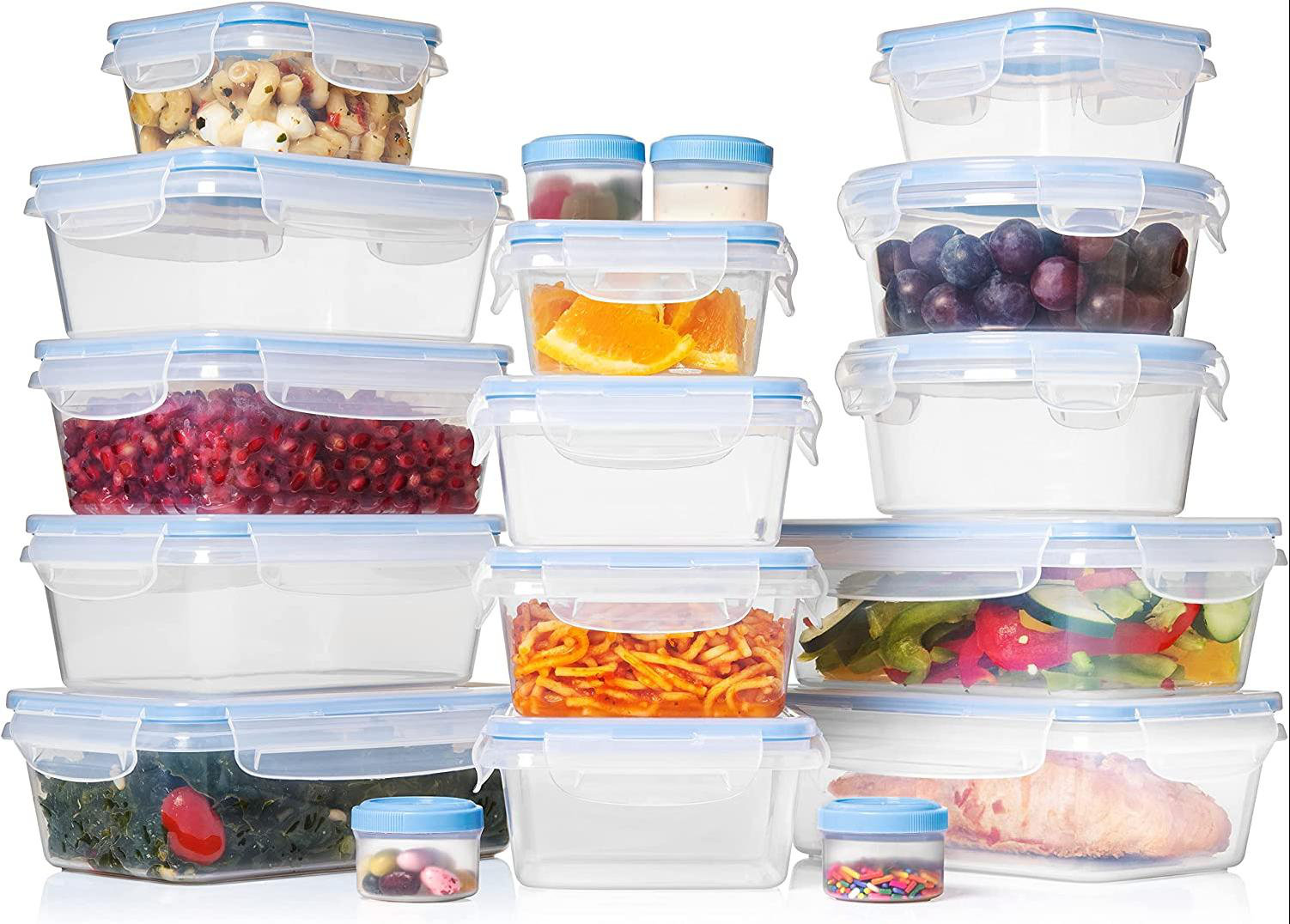 Home Basics 16 Piece Nesting Plastic Food Storage Container Set with  Multi-Color Snap-On Lids, FOOD PREP