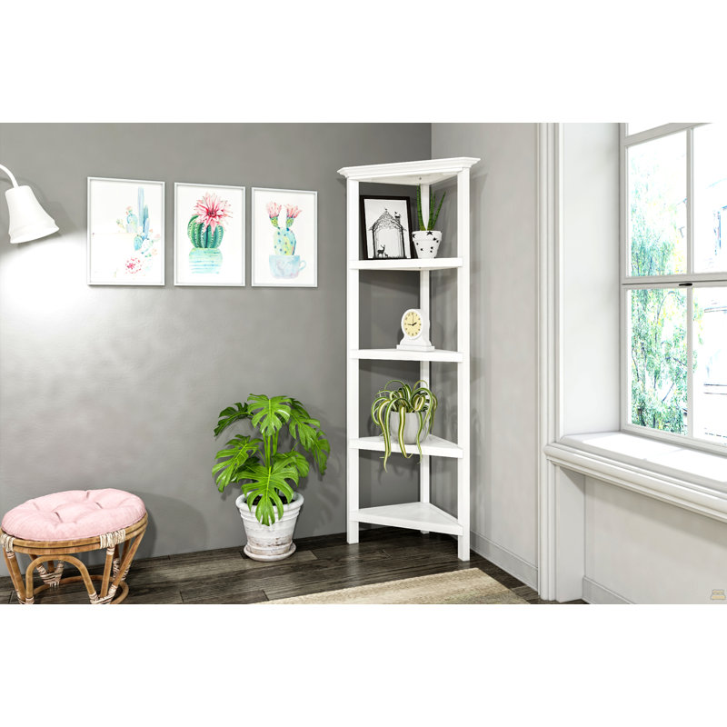 4-Shelf Tall Wood Corner Bookcase With Open Bookshelves, White