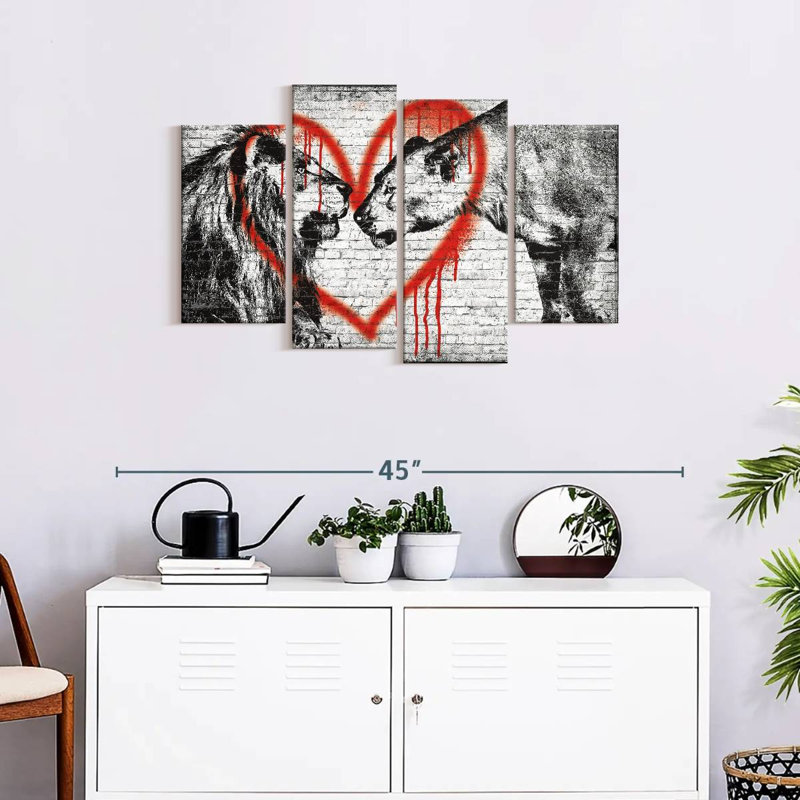 Lion romantique 4 pièces, H 22 po x l 36 po x P 1 po