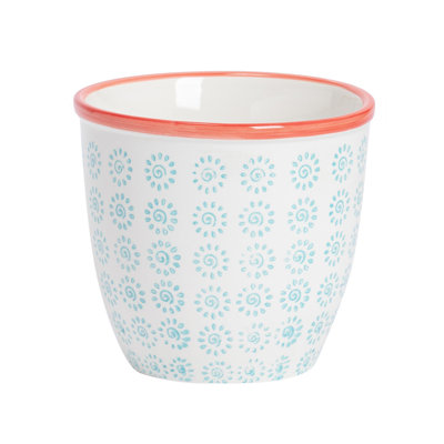 Nicola Spring Hand-Printed Plant Pot - 14cm - Turquoise