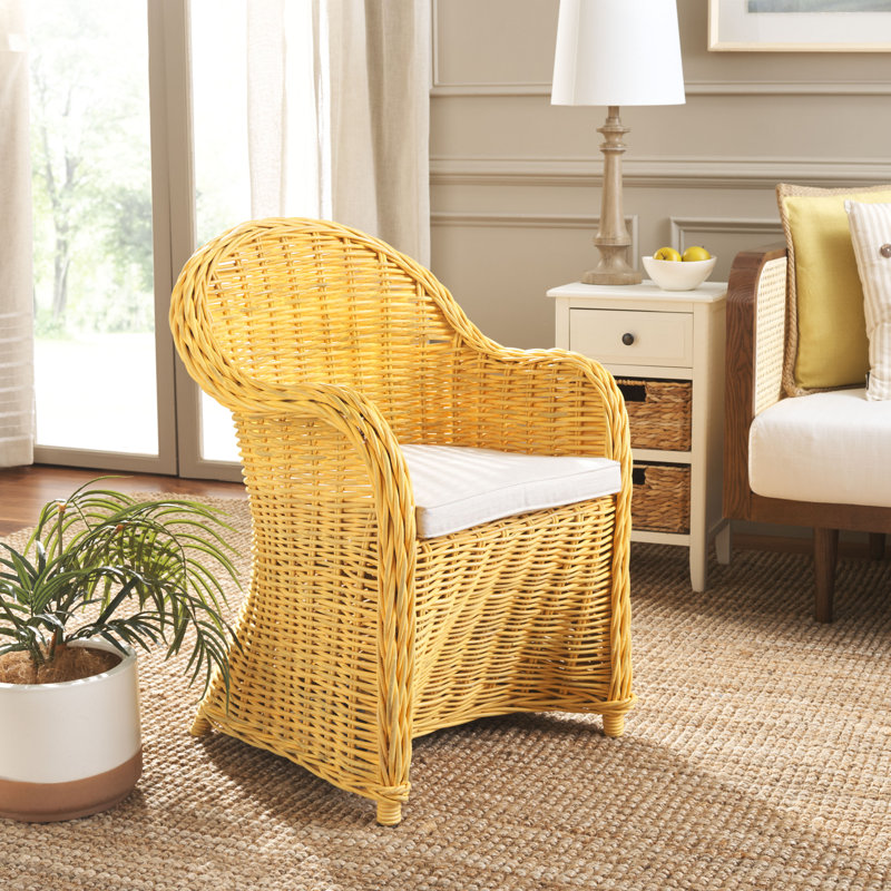 Hahn Wicker Armchair, Beige Cotton, Yellow