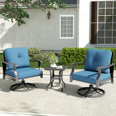 Outdoor Swivel Rocker Bistro Set 3 Piece, Aluminum Patio Furniture Set With Coffee Table & 5" Thick Cushions, 360° Swivel Rocking Chairs For Porch, Backyard, Balcony