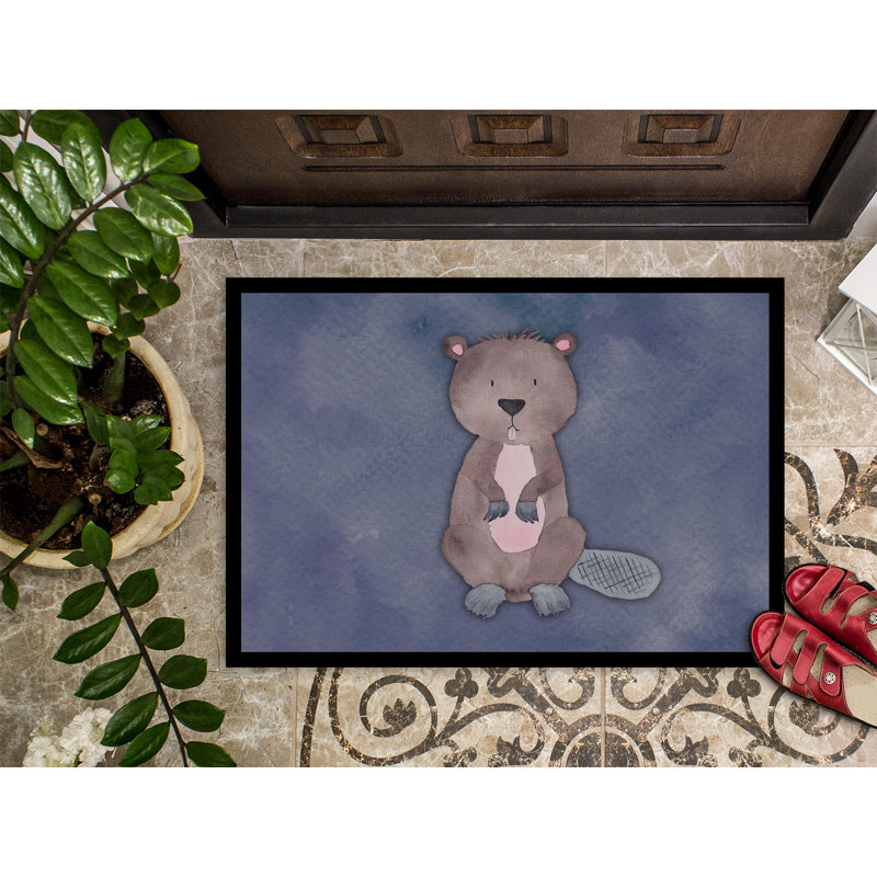 Tapis de porte d’extérieur anti-dérapant aquarelle beaver, Rectangulaire : 18 po x 27 po
