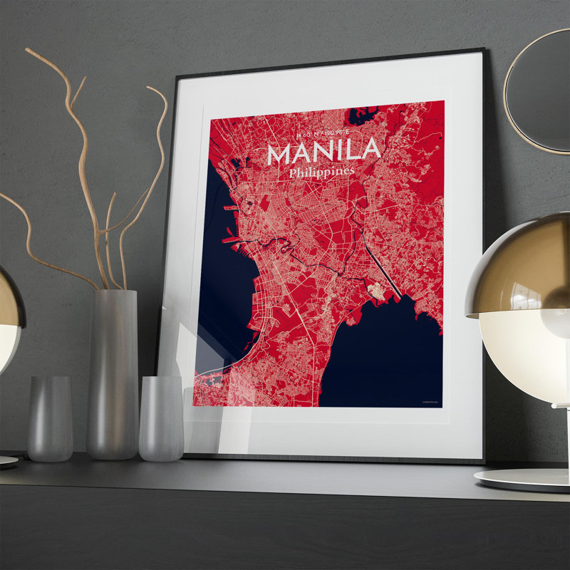 Manille, carte de la ville, impression, Rouge / Bleu marine, H 20 po x l 16 po