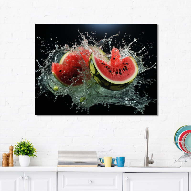 «Red Fruitful Watermelons - Melon», art mural, Toile tendue, H 32 po x l 24 po x P 1 po