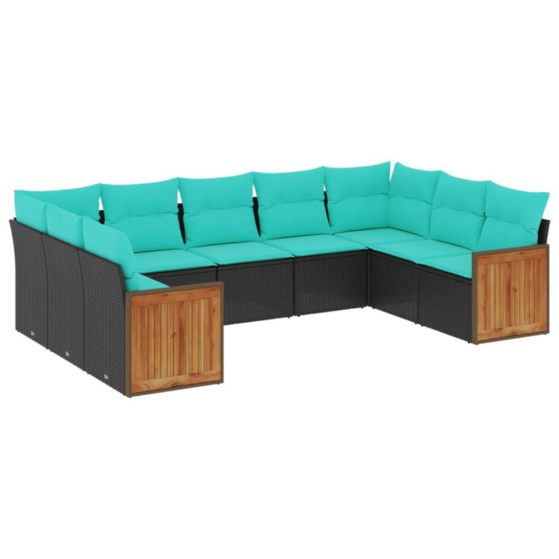  Ensemble de canapé de patio 9 pièces avec coussins en rotin de polyester noir