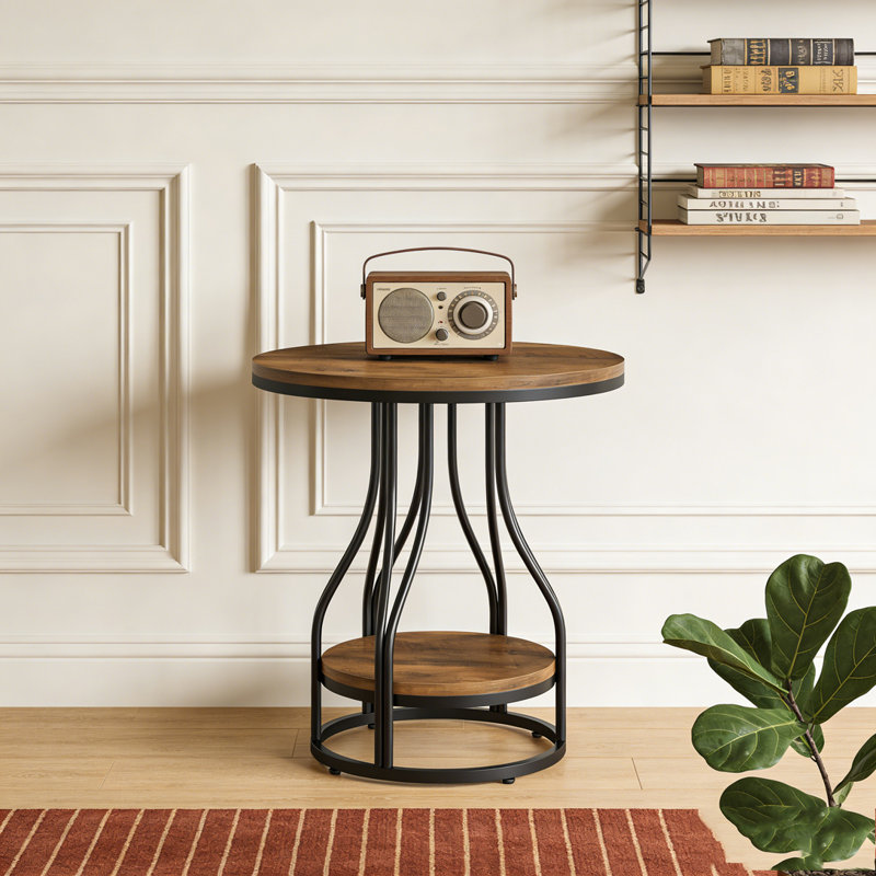 Table d'appoint à 2 niveaux de style industriel pour le salon balcon de chambre à coucher, Noir et brun