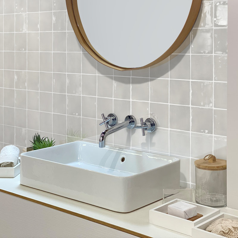 Silken 3.94 in. x 3.94 in. Glossy Ceramic Square Wall Tile (6.48 sq. ft./case) (60-pack), Ivory White