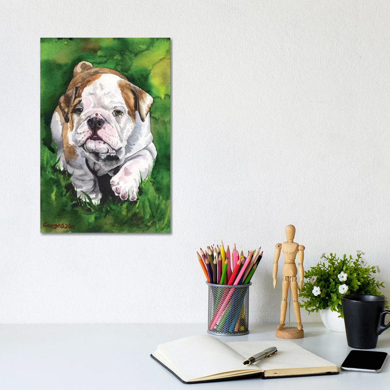 English Bulldog Puppy by George Dyachenko - Wrapped Canvas Painting, 20.32 cm H x 30.48 cm W