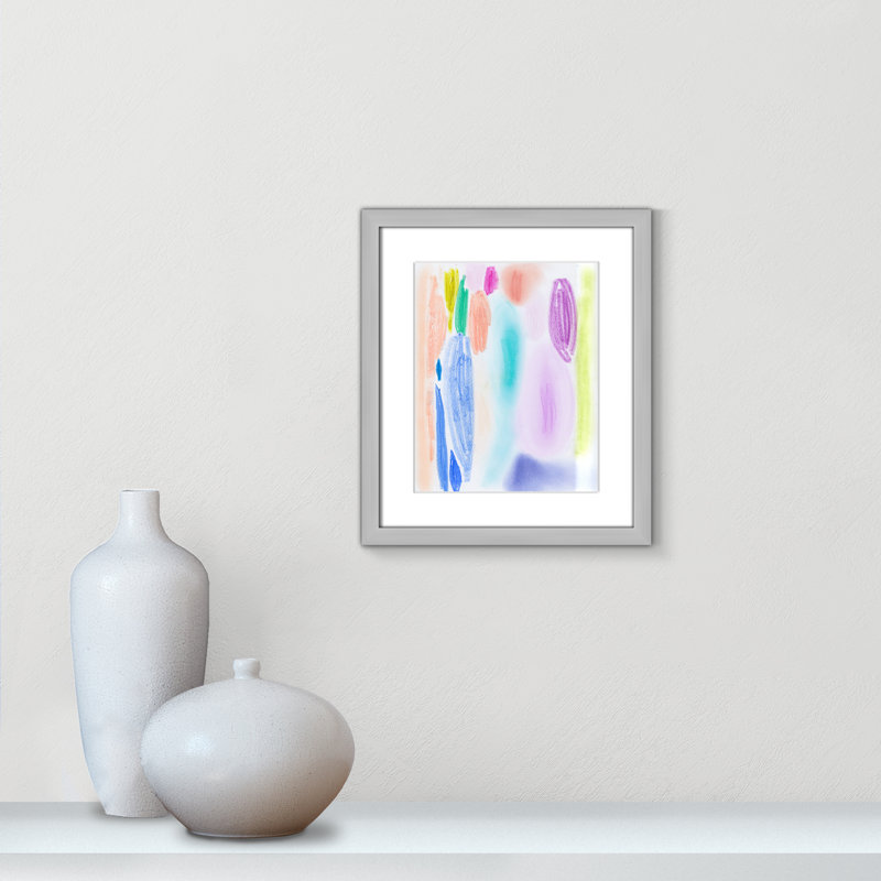 «Vivid Space II» par Bea Dina, Papier avec cadre simple argenté, Blanc, H 15 po x l 13 po x P 1,25 po