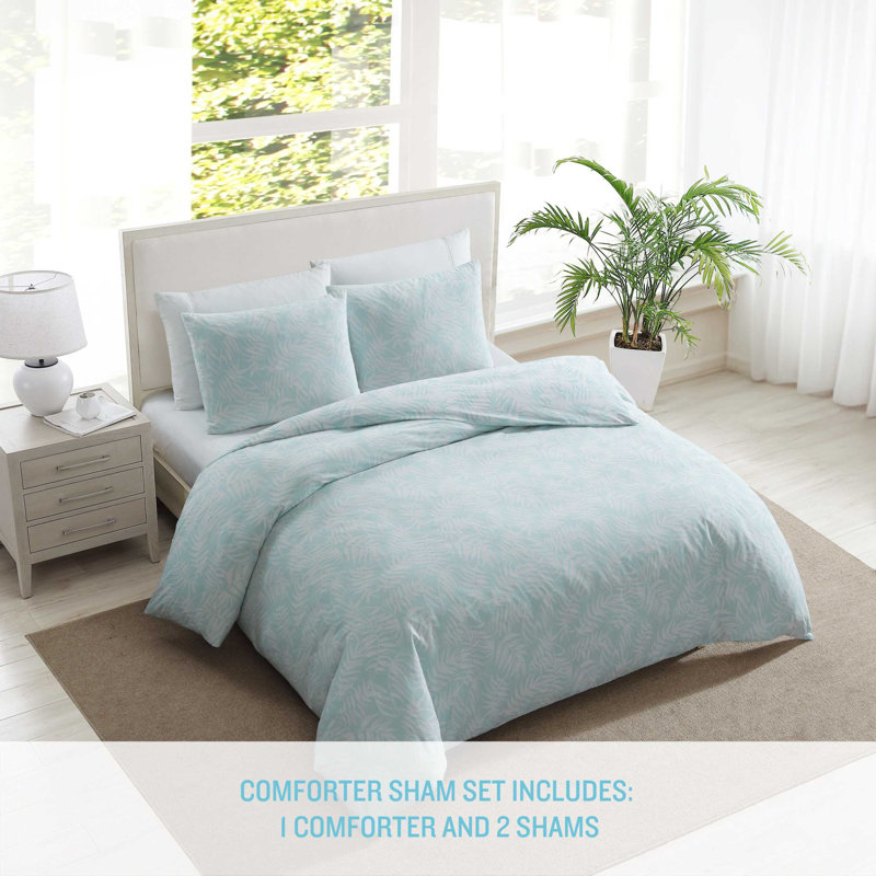 Art of Palms Cotton Comforter Set, Blue Floral, Queen Comforter + 2 Standard Shams