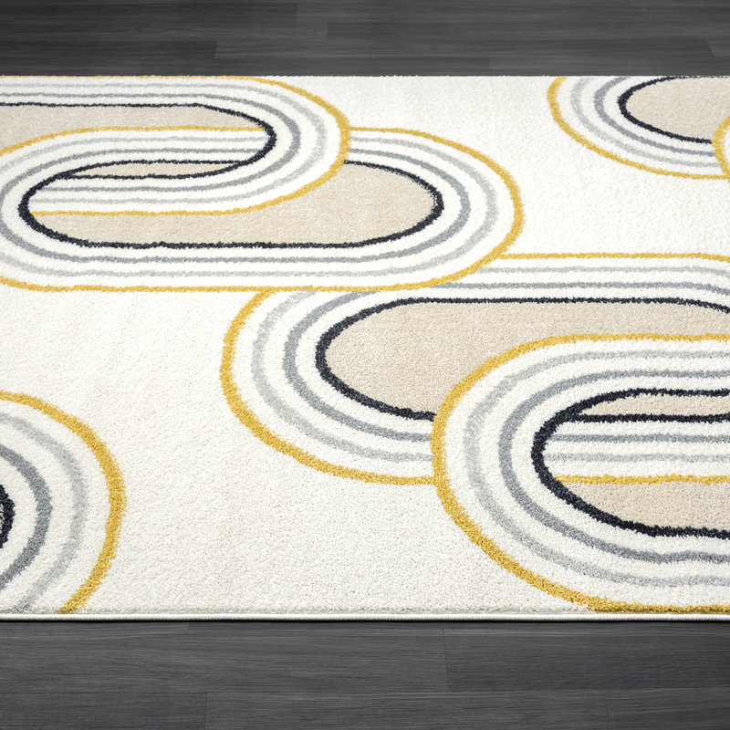Tapis rectangulaire en polypropylène tissé à la machine à motif géométrique crème, Rectangle 7 pi 9 po x 10 pi 2 po