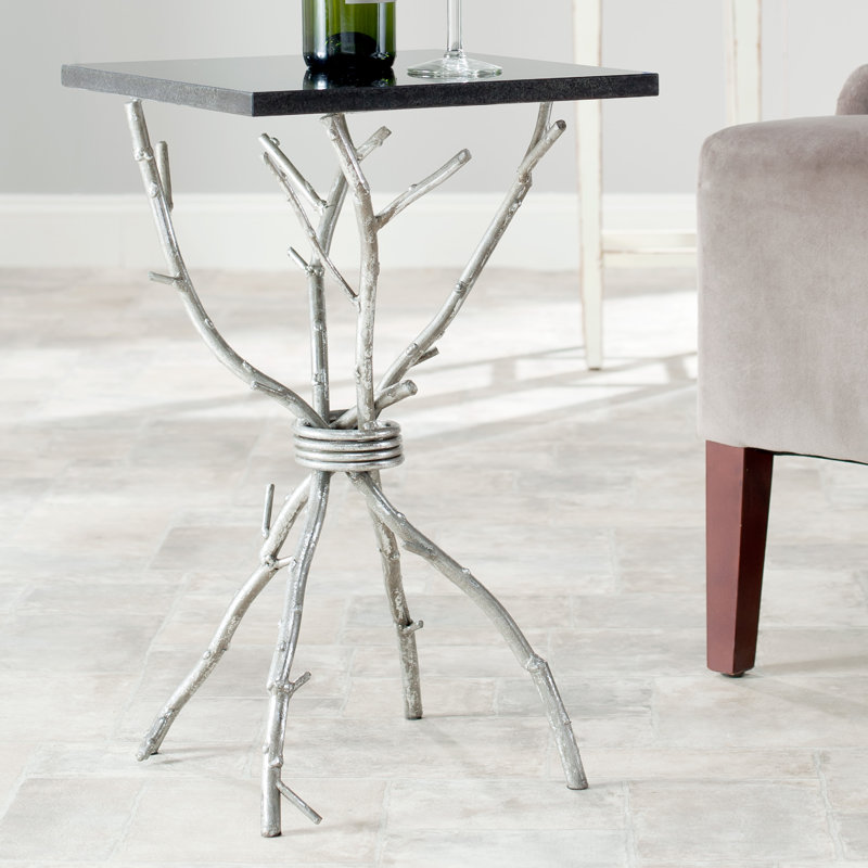 Harut Granite Top End Table, Black / Silver