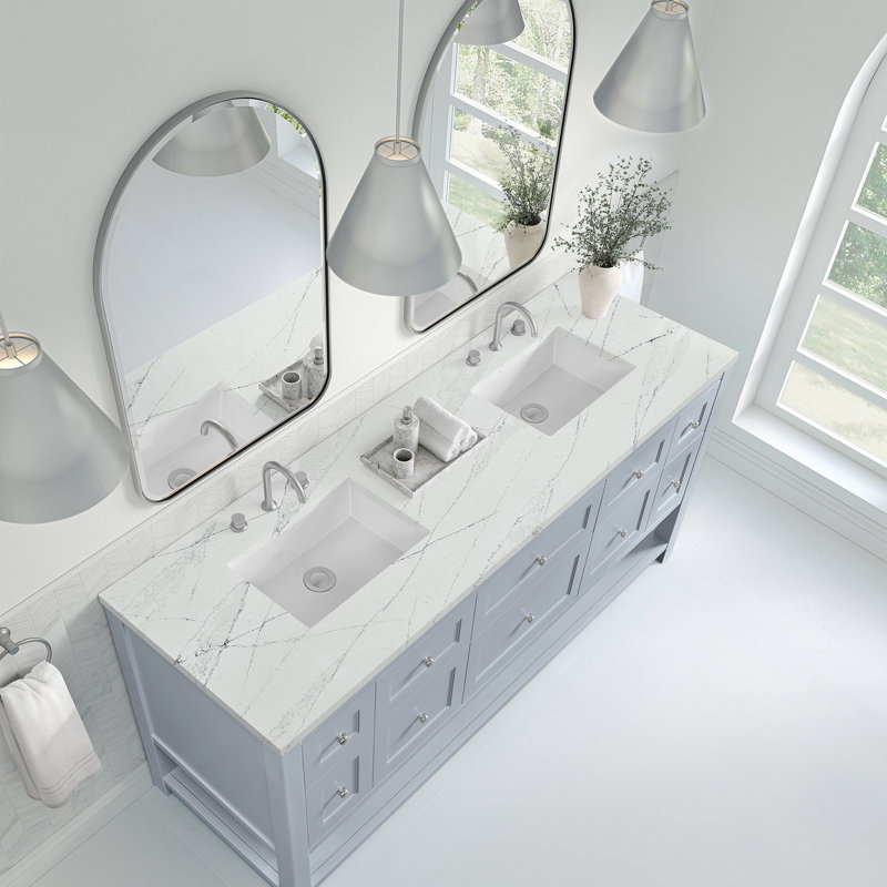 Breckenridge 72'' Double Bathroom Vanity with Top, Ethereal Noctis, 8" Widespread, Serenity Blue