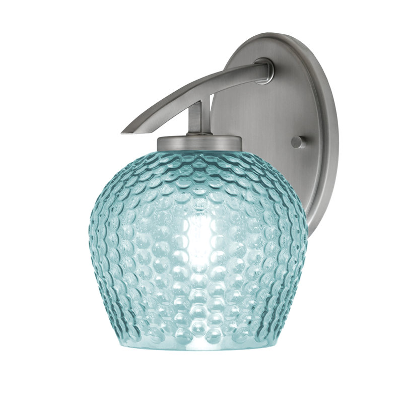 Kurve Downlight Wall Sconce With 6" Turquoise Textured Glass, Silver