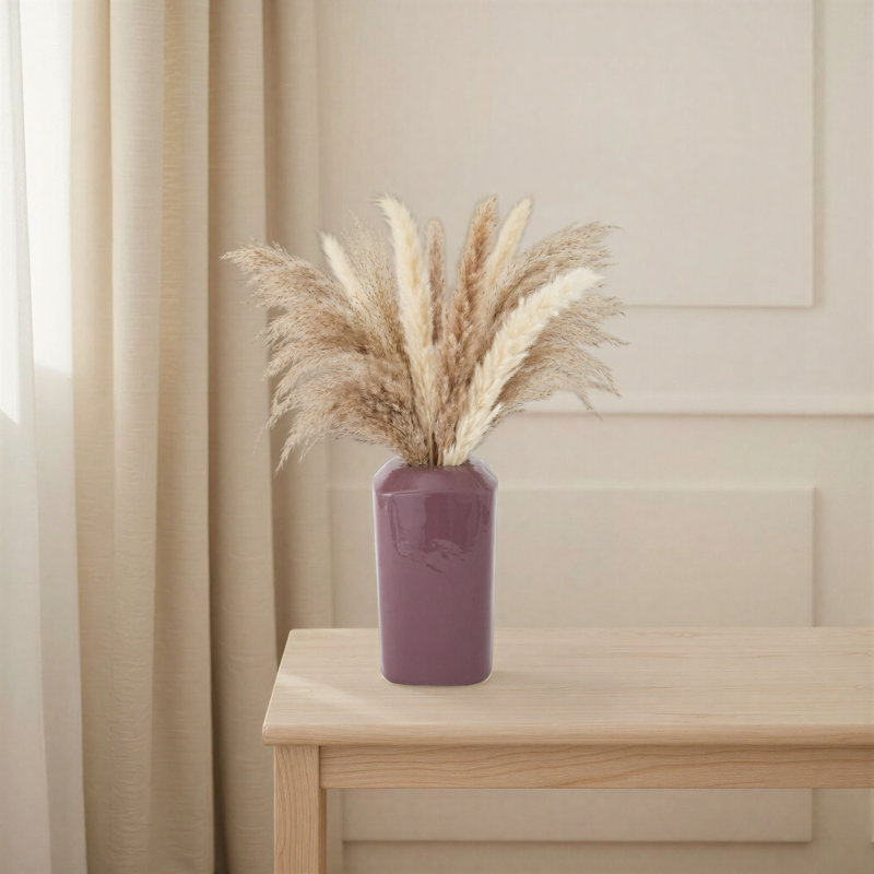 Vase carré en métal émaillé, H 12 po x l 6,25 po x P 6,25 po, Mauve