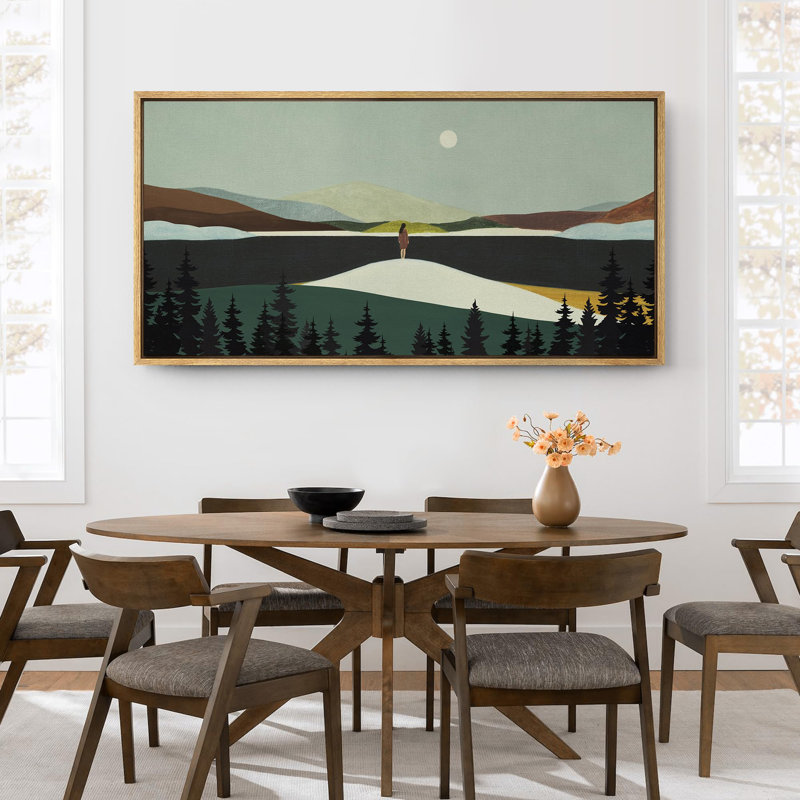 Sun Mountain Landscape Lonely - Green Abstract Landscape Mountains, reproduction d'art sur toile, H 30 po x l 60 po, Naturel