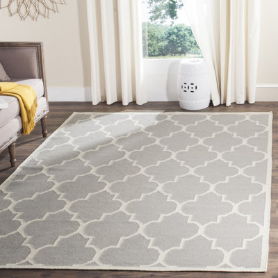 Tapis en laine / coton tissé à la main à plat Rodgers en ivoire / gris