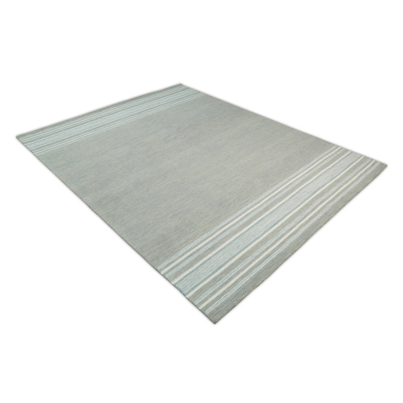 Ivory and Gray Tufted Wool 8' x 10' Handmade Area Rug