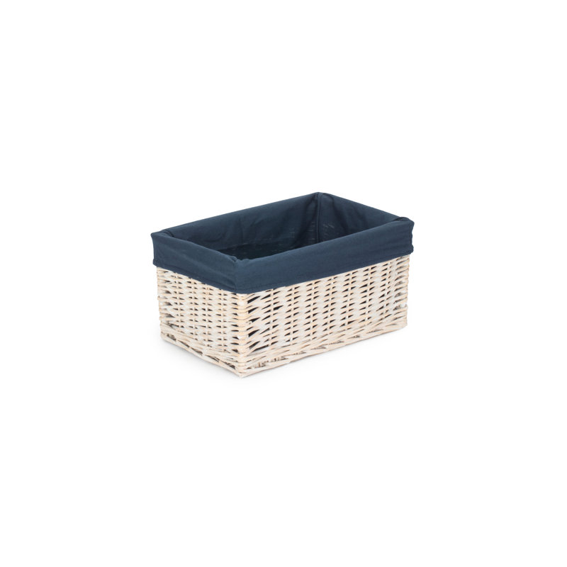 Lily Manor Wicker Storage Basket with Lining , 19cm H x 37cm W x 26cm D, White Wash/Navy
