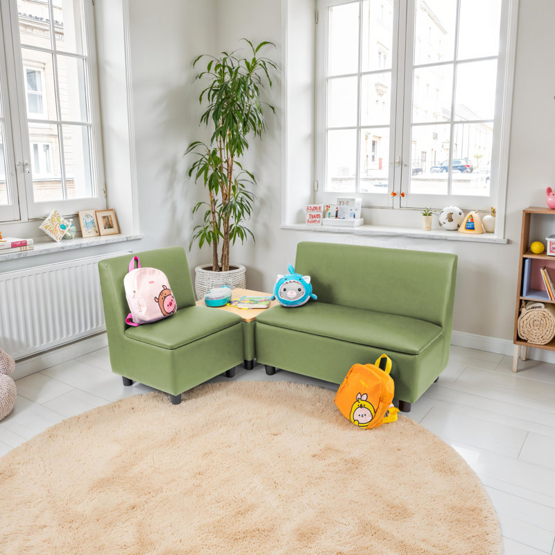 Ensemble 3 pièces de chaise et canapé modulaire avec table de bout Kid Comfort, Vert fougère
