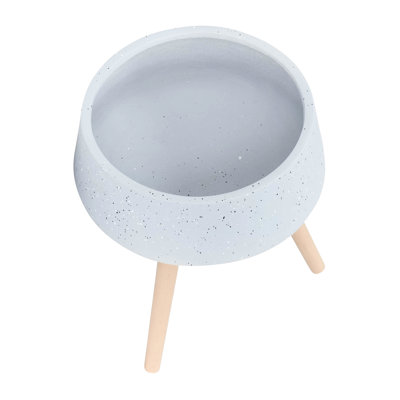 Pot de fleurs gris avec pieds en bois, 11/15 po, polyvalent pour le jardin et la piscine, hauteurs modernes de 8 po et 10 po, décoration de salon