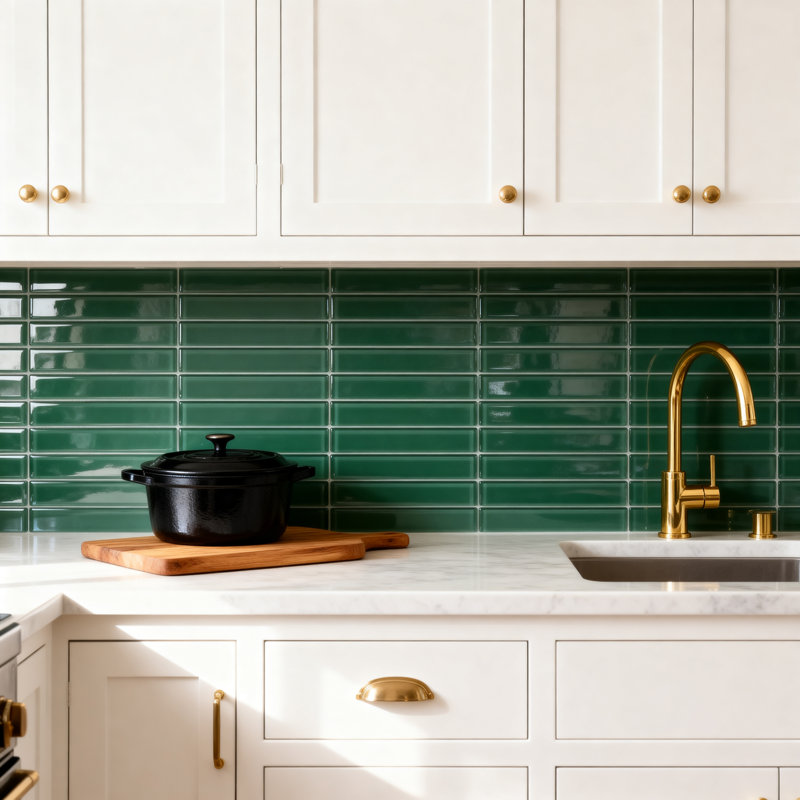 Flowing 12" x 12" Glass Brick Joint Mosaic Tile, Green