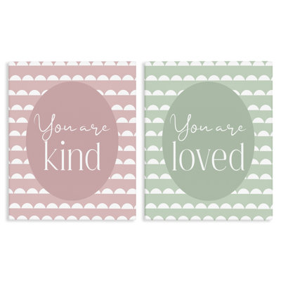 Pastel Kind & Loved 2pc Canvas Set, design by Christine Simpson Art