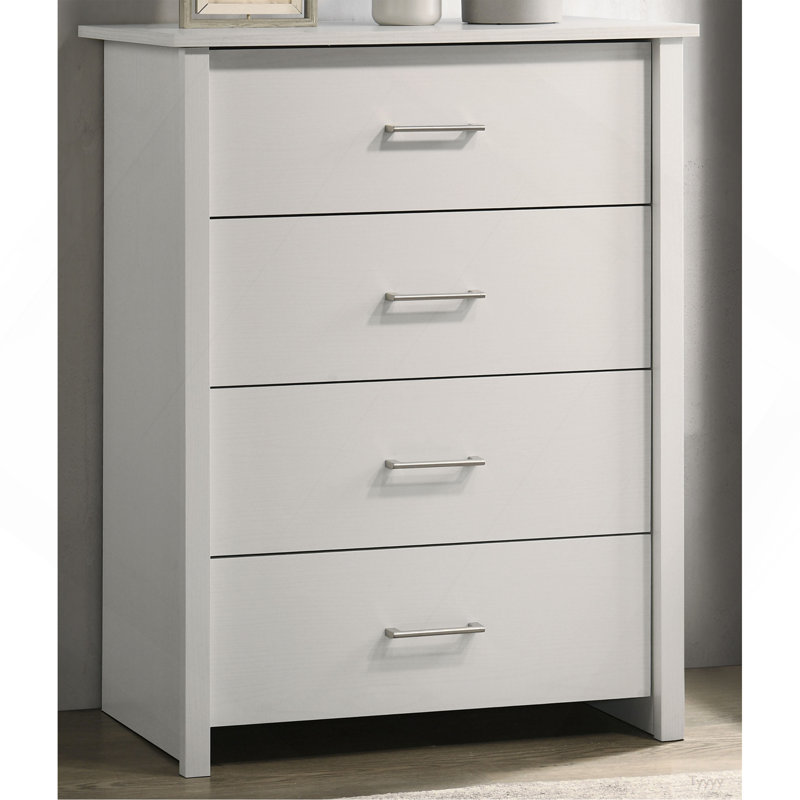 Commode blanche à 4 tiroirs avec poignées argentées Celeste, Blanc