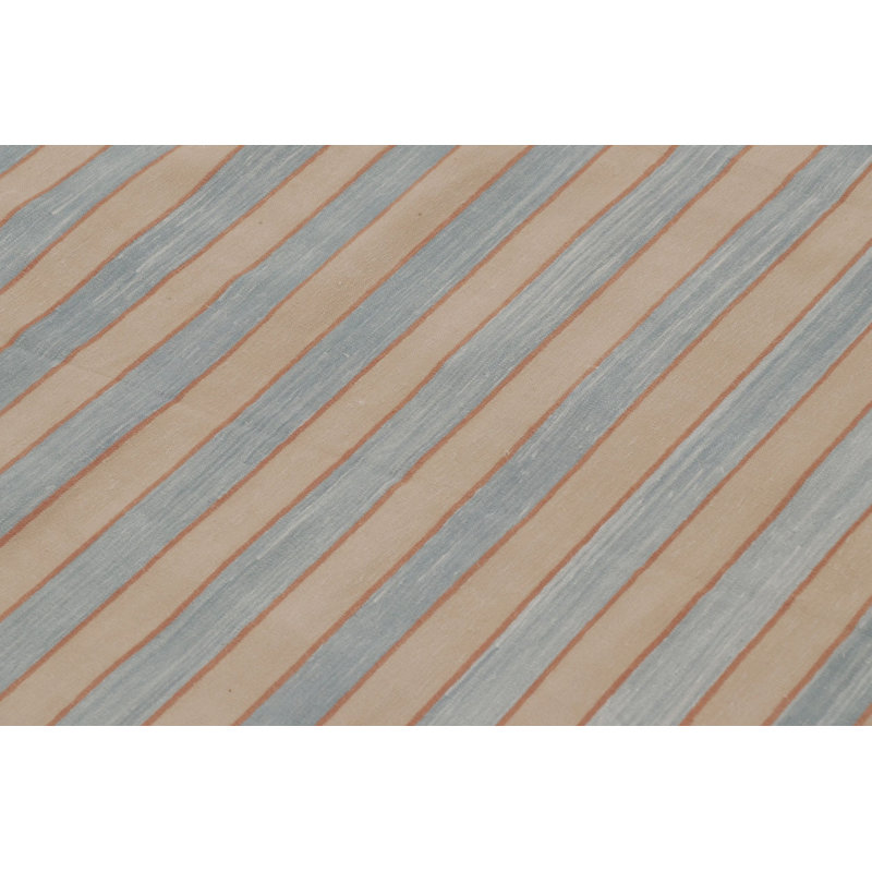 Rug & Kilim’S Contemporary Indian Dhurrie Rug In Light Blue And Brown Stripes