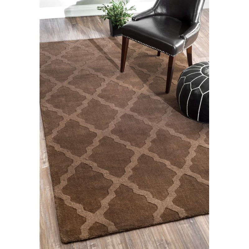 Tapis de la surface brune en laine tissé à la main thales, Rectangle 7 pi 6 po x 9 pi 6 po
