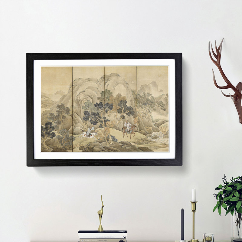 Xiao He Chases Han Xin by Yosa Buson - Picture Frame Painting Print, Black Framed, 36cm H x 48cm W x 2cm D