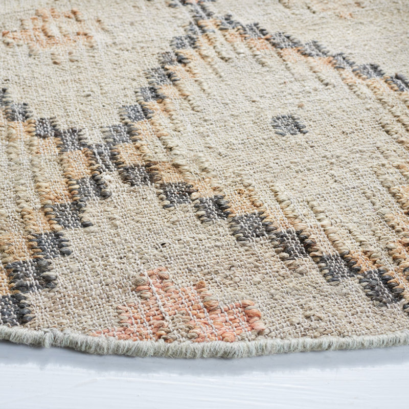 Janet Hand Loomed Jute, Cotton Geometric Rug, Round 9'