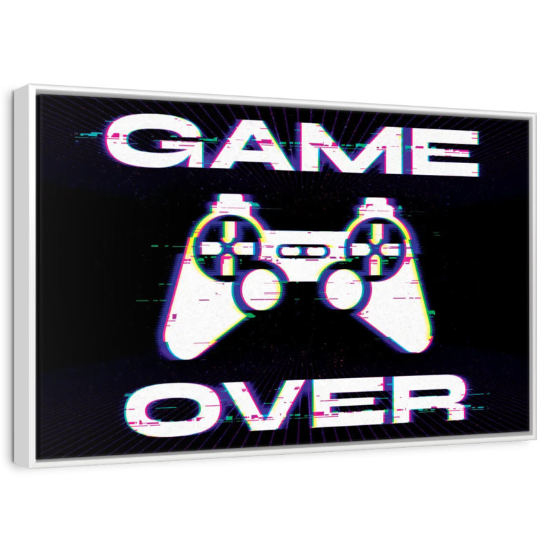 Game Over Glitch, Cadre flottant blanc, 43 po x 29 po
