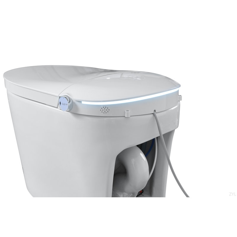 Toilette intelligente sans réservoir avec bidet intégré, une pièce, chasse d'eau automatique, ouverture / fermeture automatique, siège chauffant, lavage à bulles, eau chaude et sèche, température réglable, télécommande