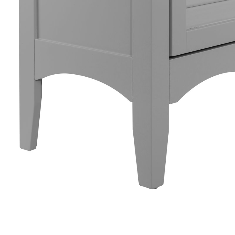 Benicio Freestanding Linen Accent Tower Cabinet with Faux Louvered Doors and Adjustable Shelf, Gray