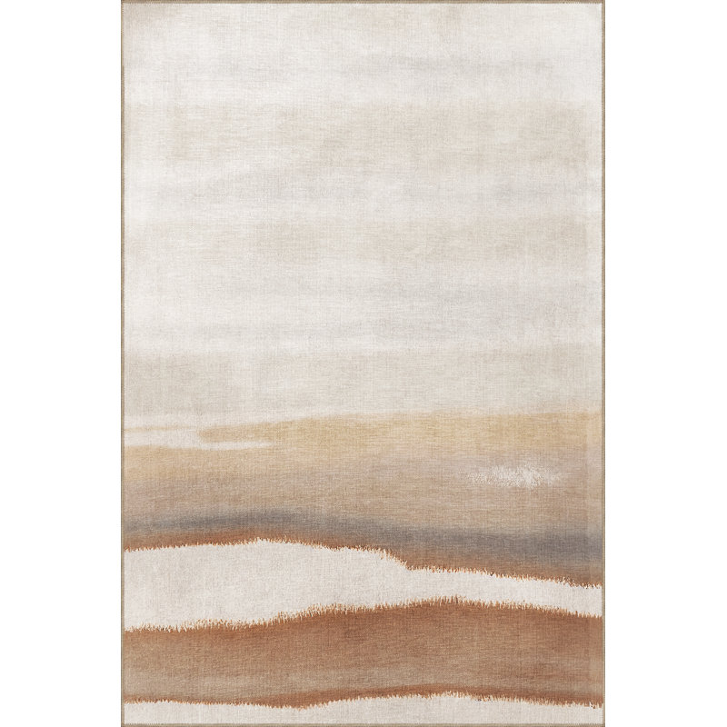 Tapis décoratif moderne à motif abstrait dégradé beige et brun, Rectangle 4 pi 11,06 po x 9 pi 10,11 po