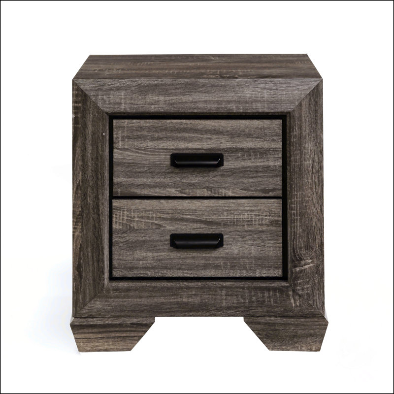 Rustic Nightstand With Two Drawers For Bedroom Storage And Decor
