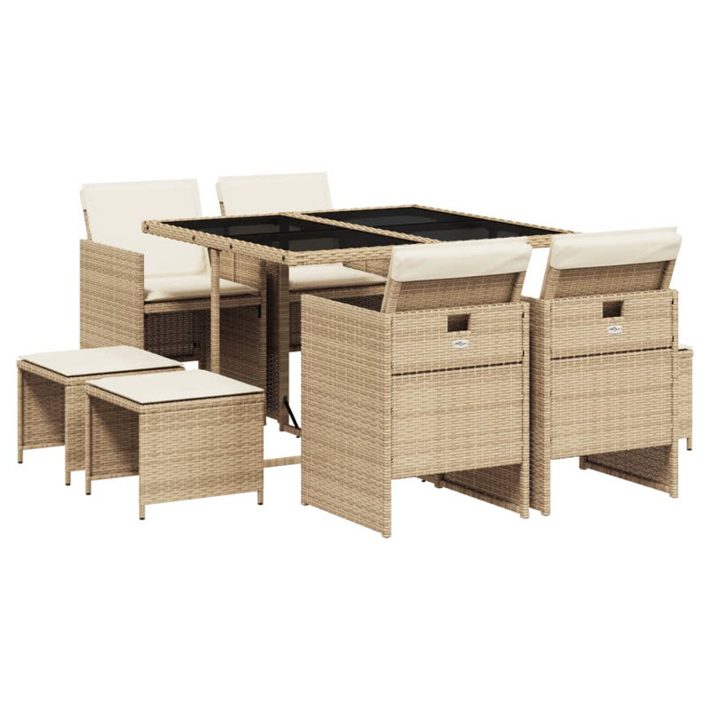 Ensemble repas 11 pièces avec coussins en rotin gris Hokku Designs, Beige, Beige