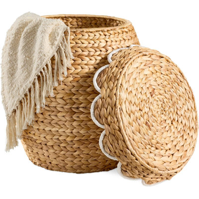 Multipurpose Hyacinth Storage Basket,Natural with White