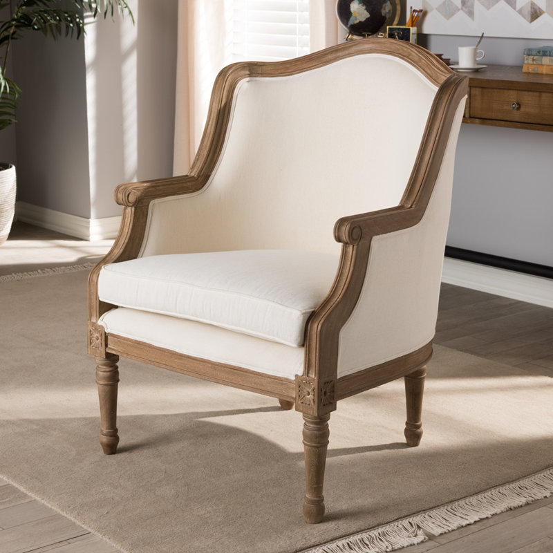 Fauteuil de 27,75 po Atanasio, Marron clair, Mélange de coton blanc