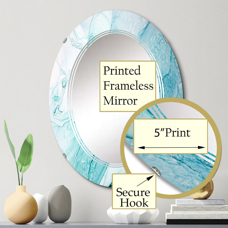 Turquoise Ink Universe - Miroir mural moderne, 30 po x 20 po