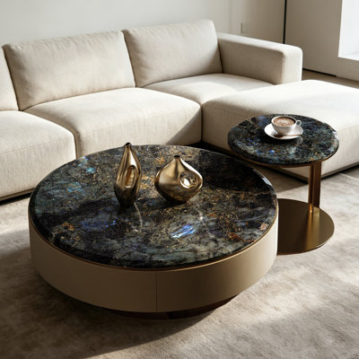 Table basse ronde moderne en marbre avec rangement